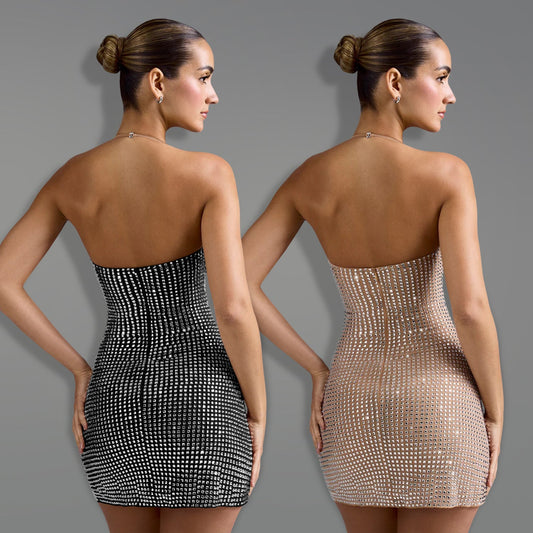 Rhinestone Halter Neck Bodycon Mini Dress | Sleeveless Party Dress