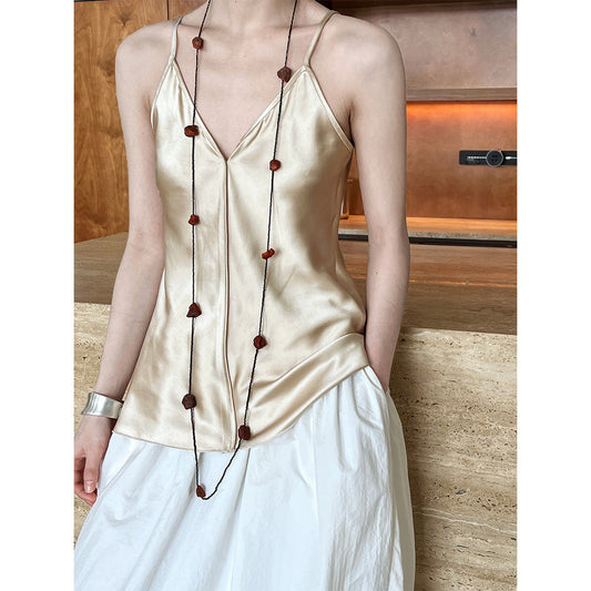 Imitation acetic acid satin sling vest women's minimalist design sense pure desire Spice girl inside sleeveless top