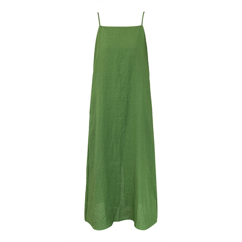 100 ramie holiday style suspender skirt summer new relaxed lazy one-word tube top dress