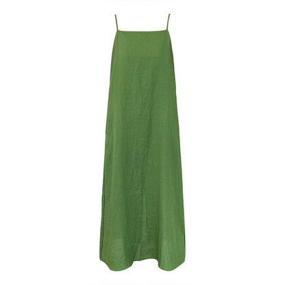 100 ramie holiday style suspender skirt summer new relaxed lazy one-word tube top dress