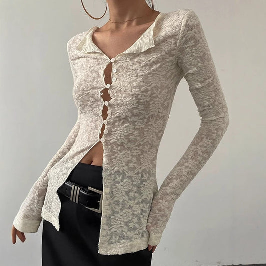 Spice Girl Pure Lace Top Light Breathable Long Sleeve Cardigan Fashion T-Shirt