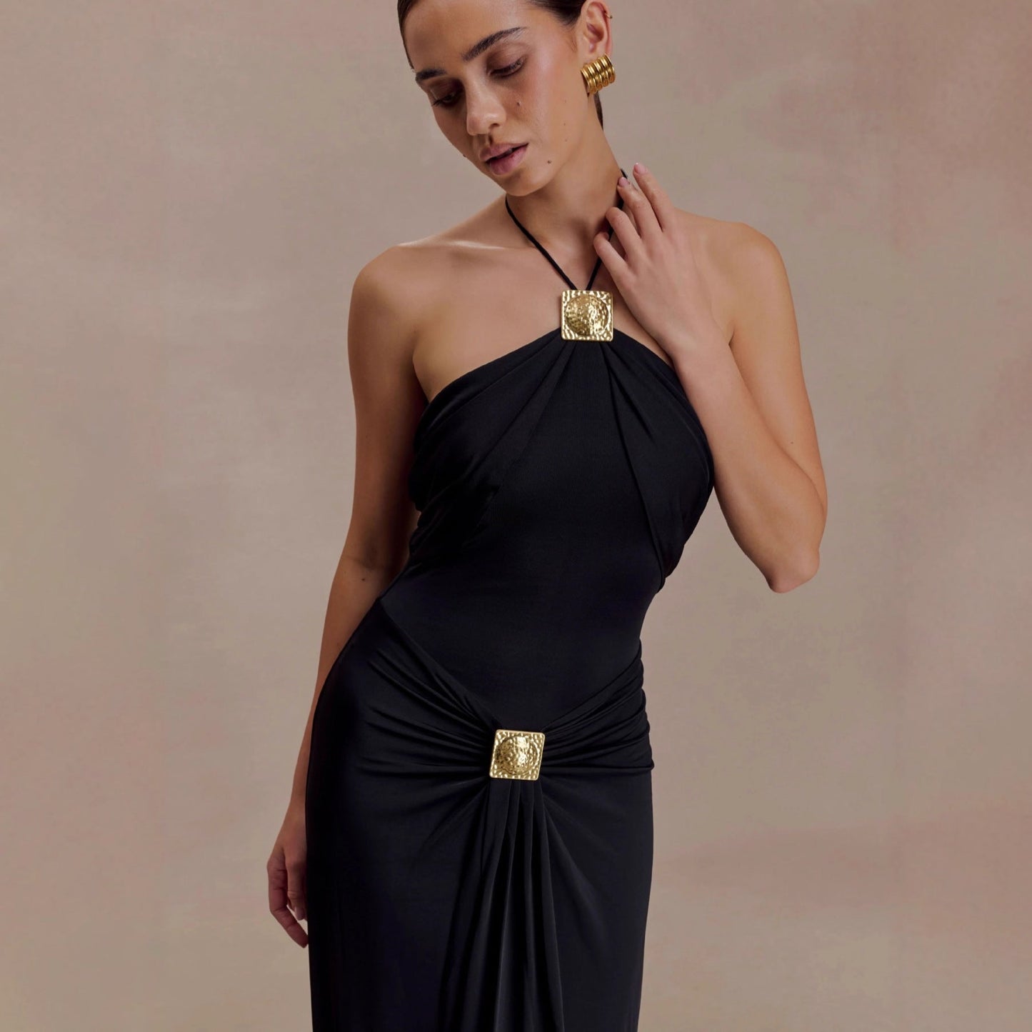 2026 neck sling long dress pleated slim backless holiday style sexy dress
