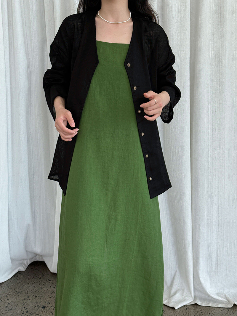 100 ramie holiday style suspender skirt summer new relaxed lazy one-word tube top dress