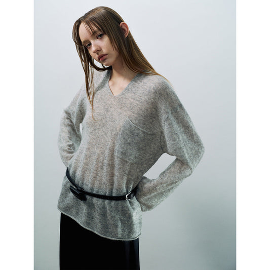Spring new casual skin-friendly Mahai V-neck simple basic wool jumper women