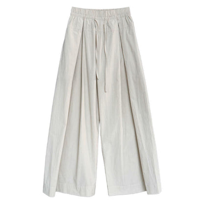 100 cotton high-waisted versatile lace-up straight-leg pants women's new summer thin casual wide-leg trousers