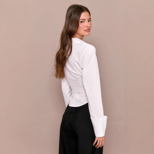 Sexy Cardigan Button Long Sleeve Shirt Waist Sexy White Top