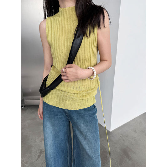 Semi-turtleneck simple sleeveless knitted vest women's 26 spring new slim-fit strap bottoming top