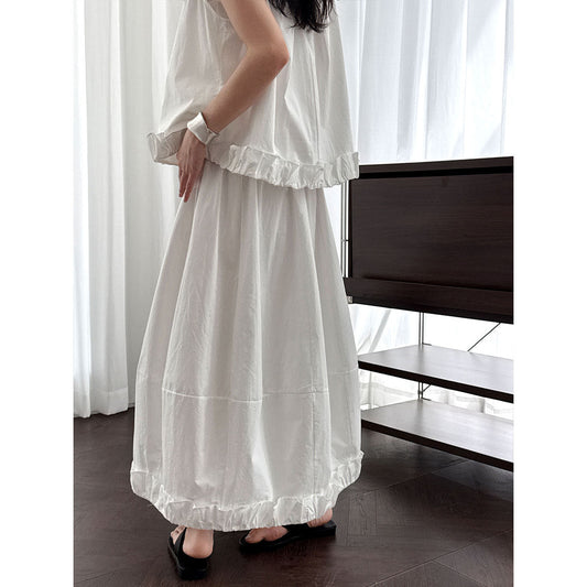 Small fresh design pleated ruffle edge vest + skirt women's summer new temperament set