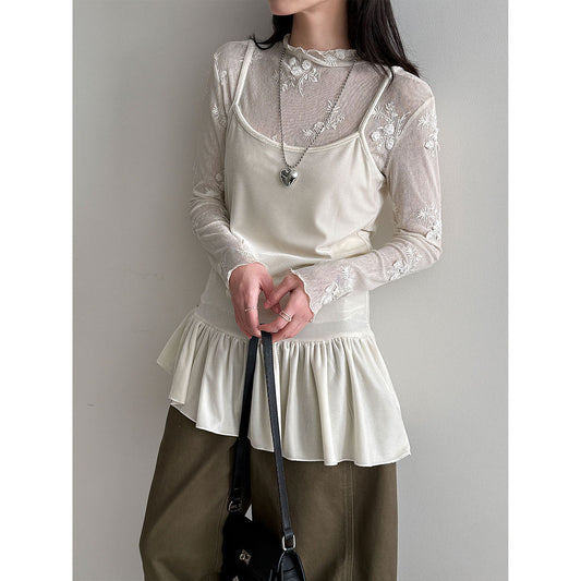 Korean irregular velvet suspender vest skirt women fold in early spring wear versatile slim top