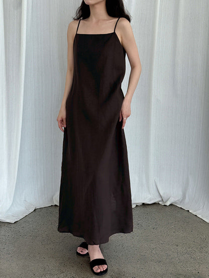 100 ramie holiday style suspender skirt summer new relaxed lazy one-word tube top dress