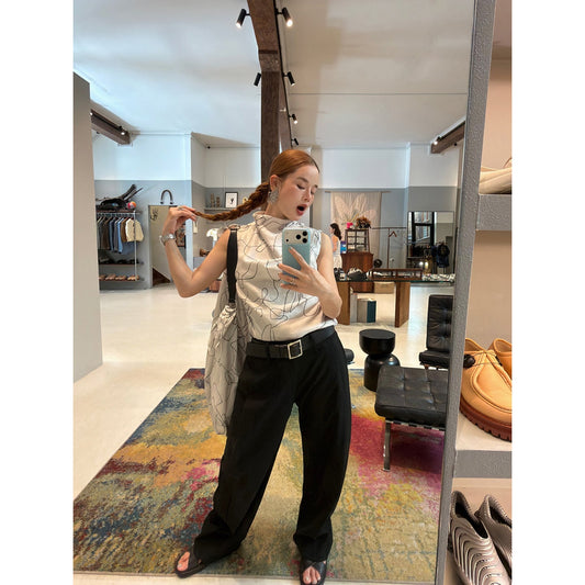 Early spring fashion versatile creative line print turtleneck sleeveless vest