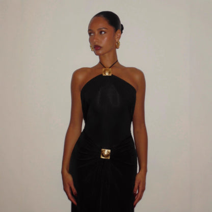 2026 neck sling long dress pleated slim backless holiday style sexy dress