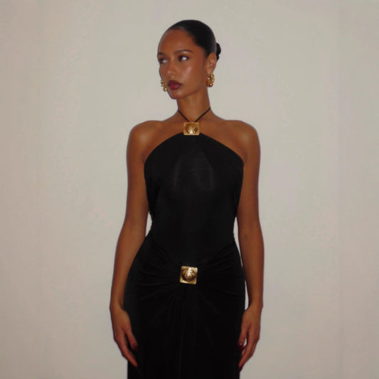 2026 neck sling long dress pleated slim backless holiday style sexy dress