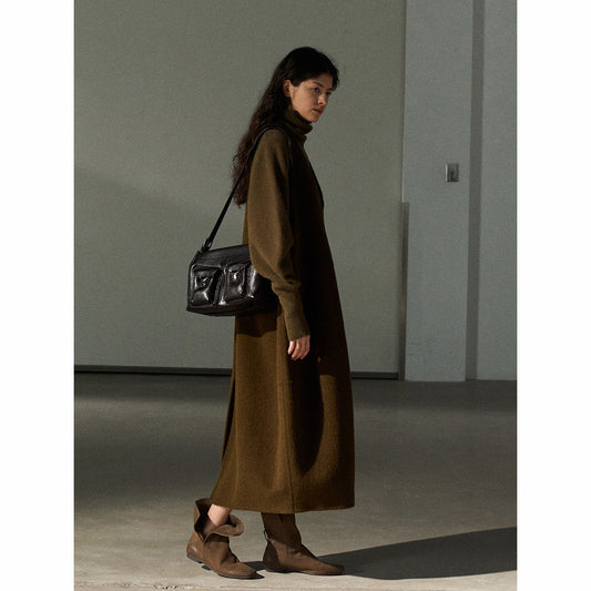 Silk Australian wool double-sided tweed bud skirt autumn and winter U-neck vest dress