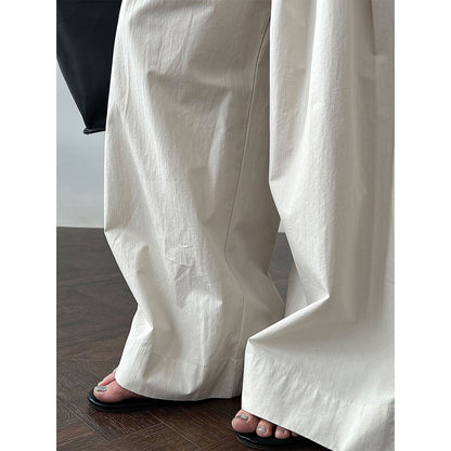 100 cotton high-waisted versatile lace-up straight-leg pants women's new summer thin casual wide-leg trousers