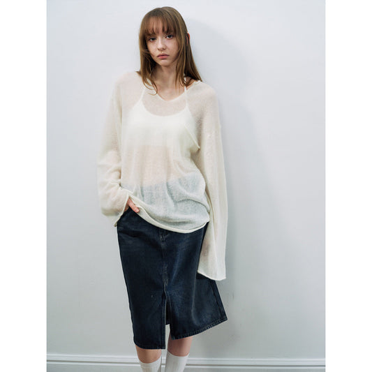 Spring new casual skin-friendly Mahai V-neck simple basic wool jumper women